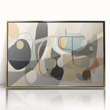 Framed abstract wall art featuring strokes and lines in gold and black, set against a textured white background, ideal for modern decor.