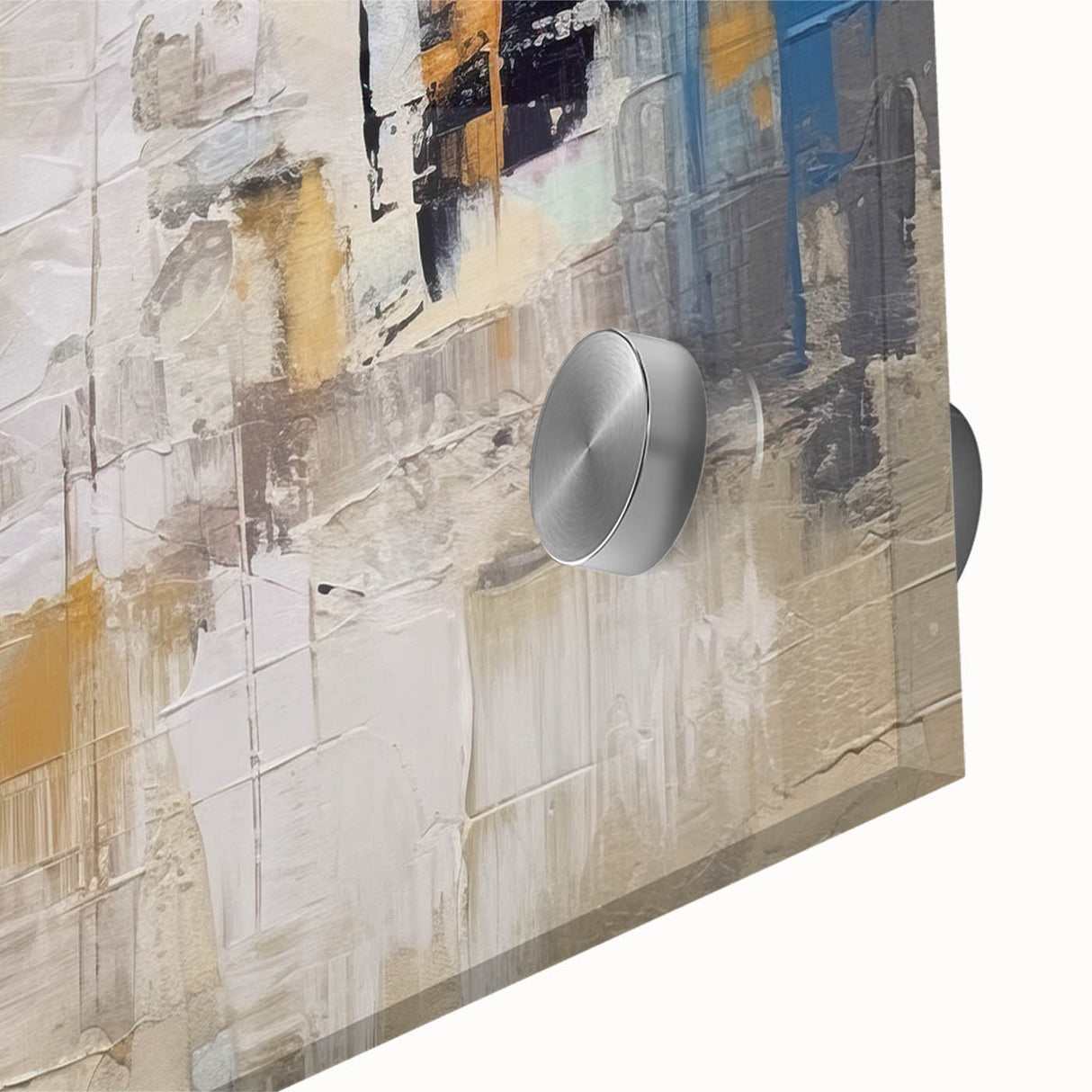Abstract wall art print showcasing vibrant strokes and lines in a blend of blue, orange, and yellow colors, perfect for modern decor.
