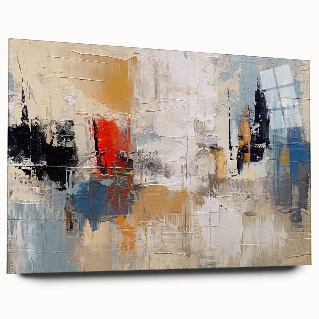 Abstract wall art design featuring vibrant strokes and lines in a contemporary style, displayed in acrylic glass, enhancing modern decor.
