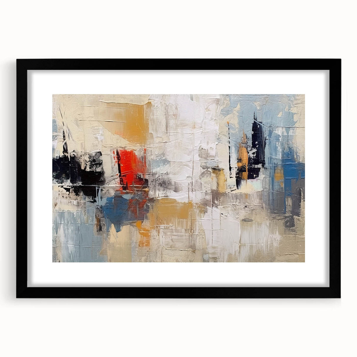 Abstract wall art featuring elegant strokes and lines in a sophisticated black frame, adding a modern touch to home decor.