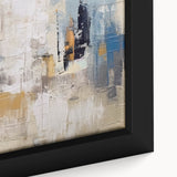 Close-up of abstract strokes and lines in vibrant colors on a framed canvas, showcasing modern wall art design with a textured finish.