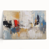 Abstract wall art featuring vibrant strokes and lines in shades of blue, orange, and yellow, designed for modern home decor.