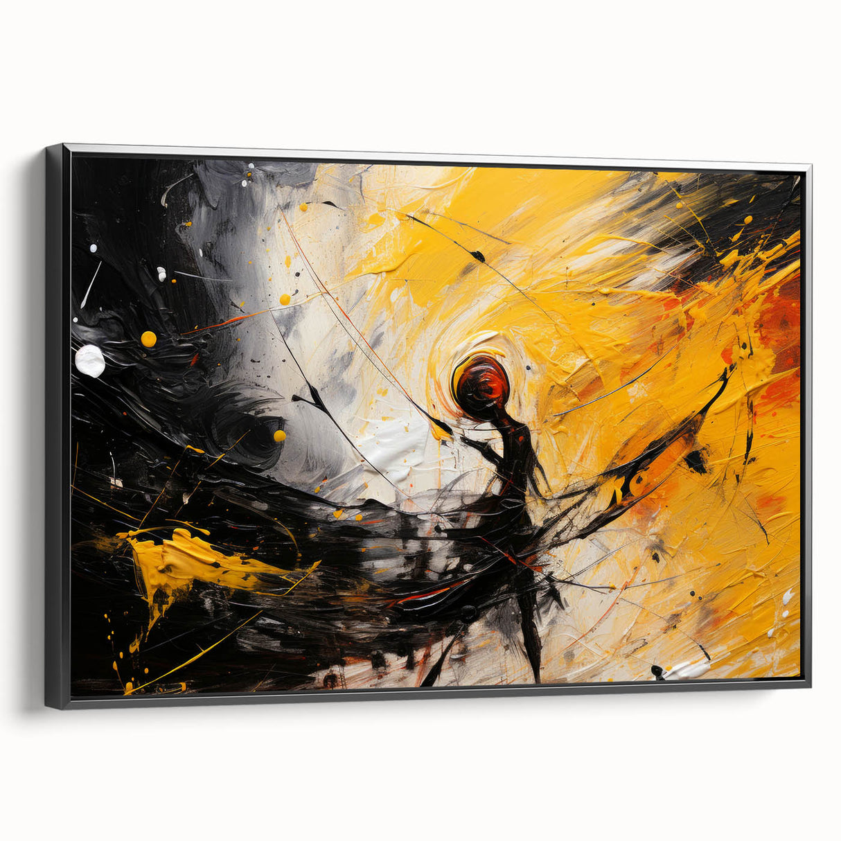 Framed abstract wall art showcasing dynamic strokes and lines in hues of black and white, perfect for modern decor and enhancing interiors.