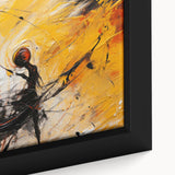 Abstract wall art featuring vibrant strokes and lines in shades of blue, orange, and yellow, showcasing a modern design perfect for contemporary decor.