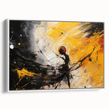 Abstract wall art design showcasing vibrant strokes and lines in a framed canvas with a white border, perfect for modern home decor.