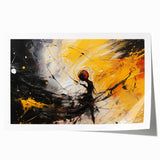 Abstract wall art print featuring vibrant strokes and lines in shades of blue, orange, and yellow, perfect for modern home decor.