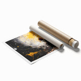 Abstract wall art print showcasing vibrant strokes and lines in bold colors, perfect for modern decor, rolled for easy framing and display.