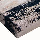 Close-up of an abstract strokes and lines design on stretched canvas wall art, showcasing vibrant colors and intricate textures for modern decor.