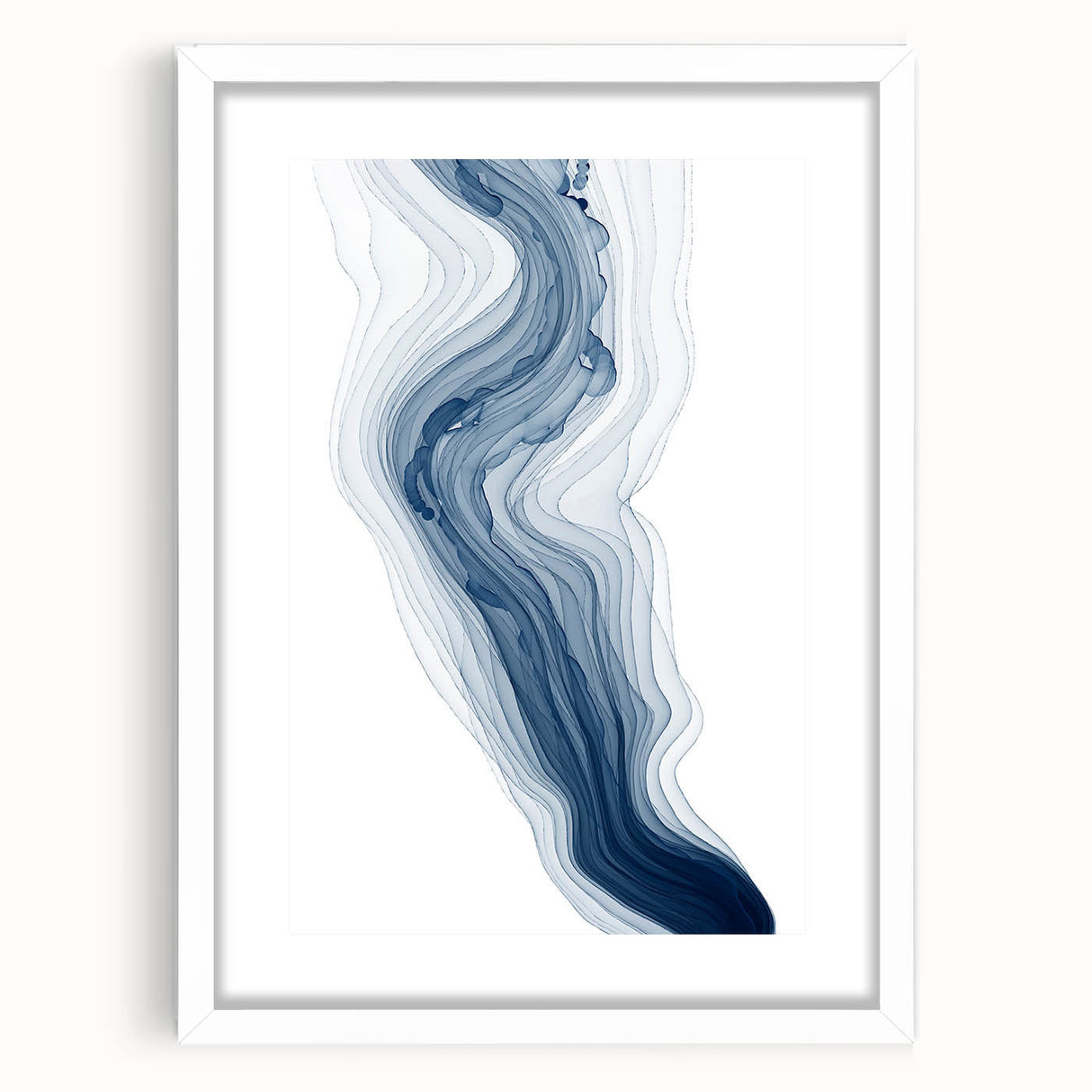 Abstract wall art print featuring colorful strokes and lines in a modern design, presented in a white frame with a mat, perfect for contemporary decor.