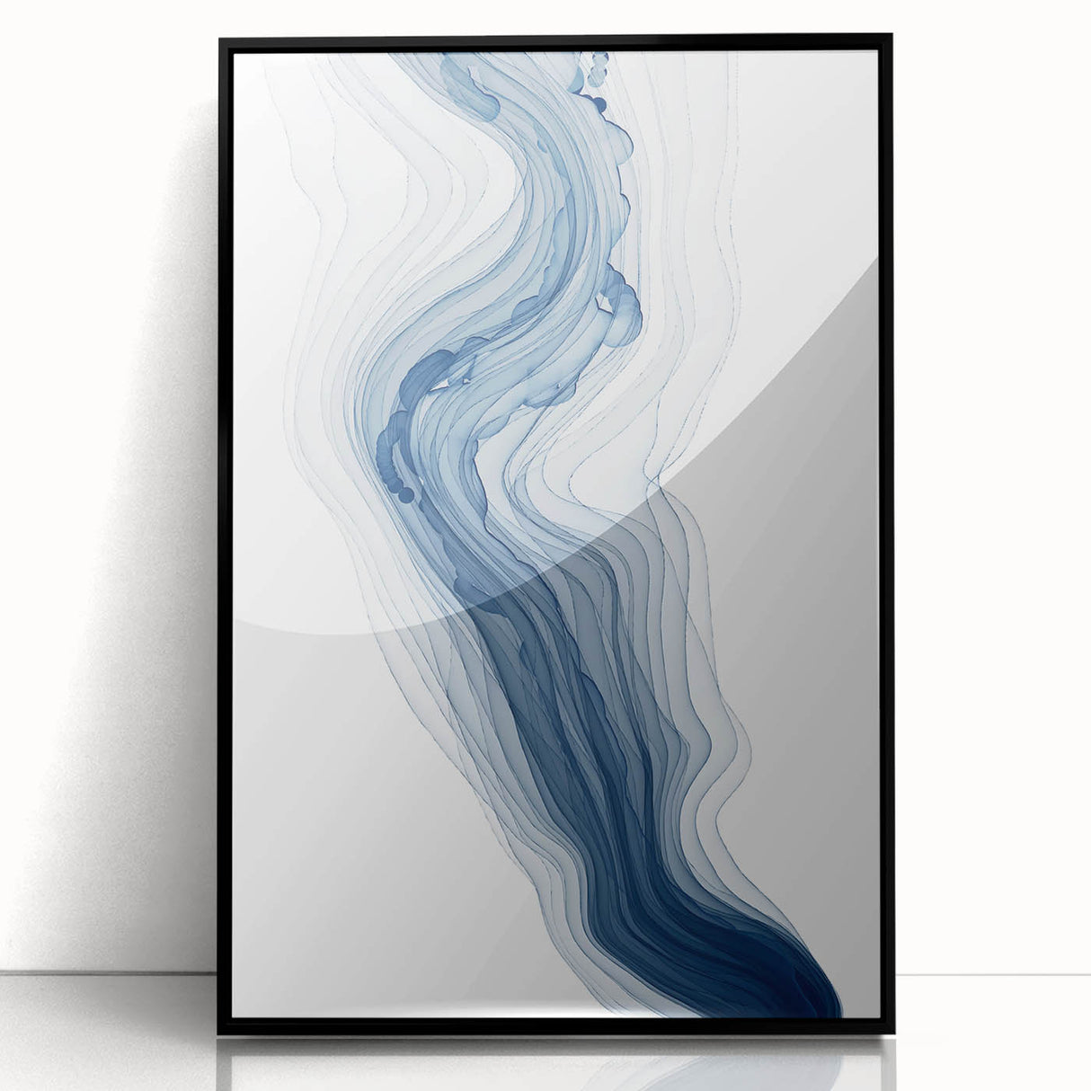 Framed wall art featuring an abstract design of colorful strokes and lines in a modern aesthetic, set against a sleek black frame for contemporary decor.