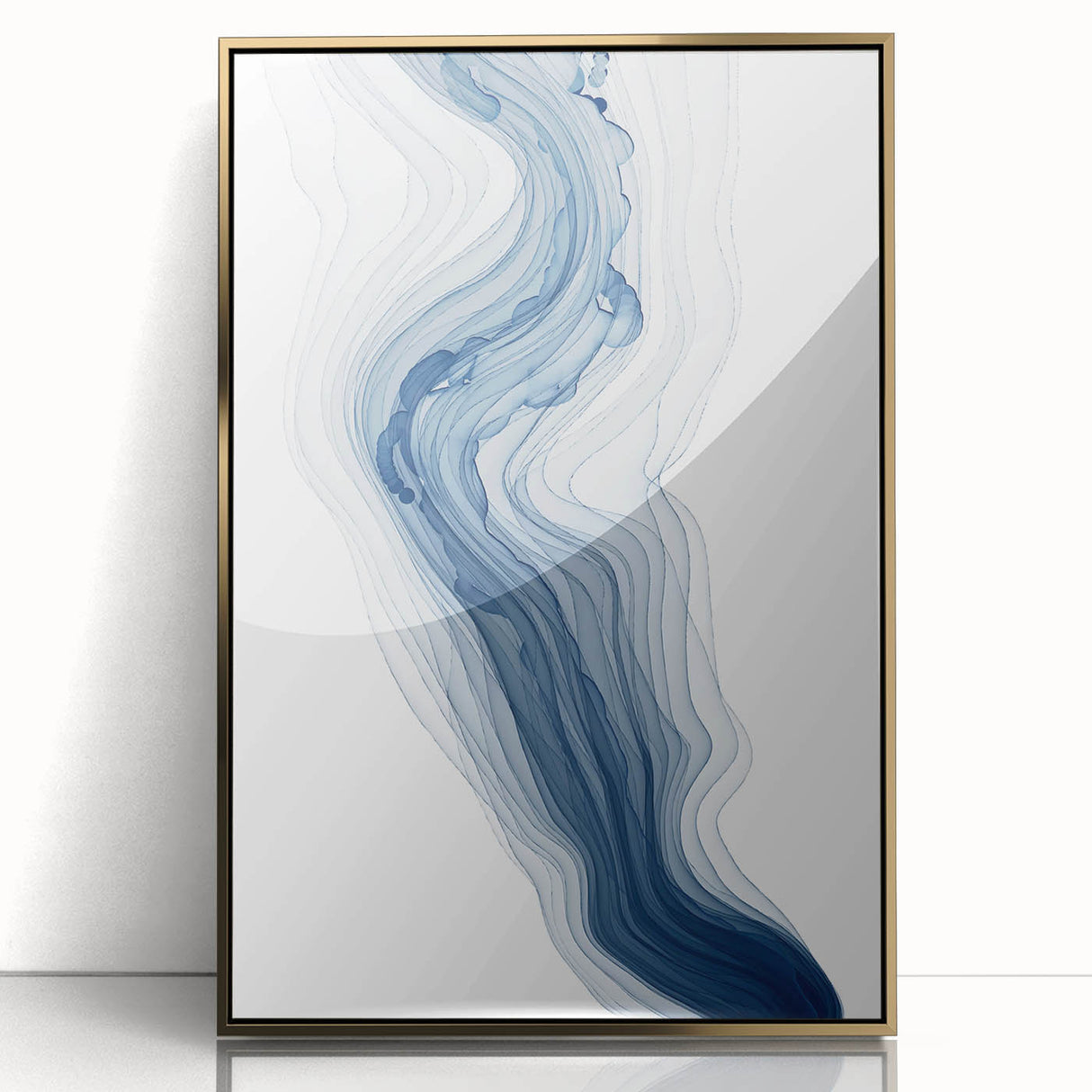 Framed wall art showcasing an abstract design with vibrant strokes and lines in gold and black, perfect for modern home decor.