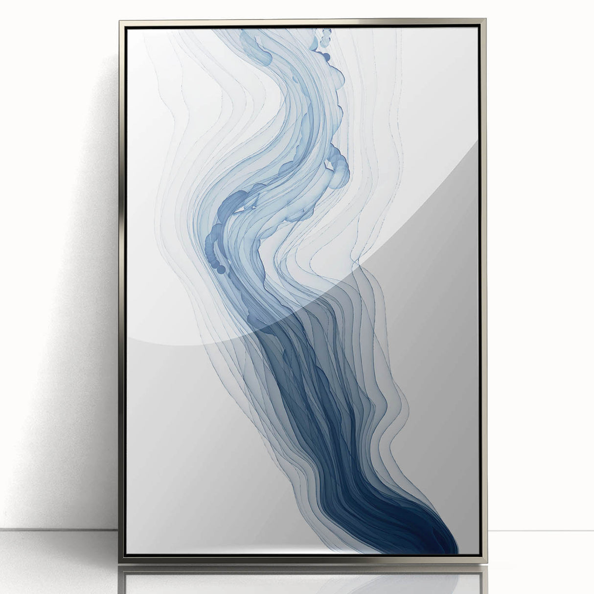 Framed wall art featuring an abstract design of colorful strokes and lines in silver, perfect for modern home décor and artistic expression.