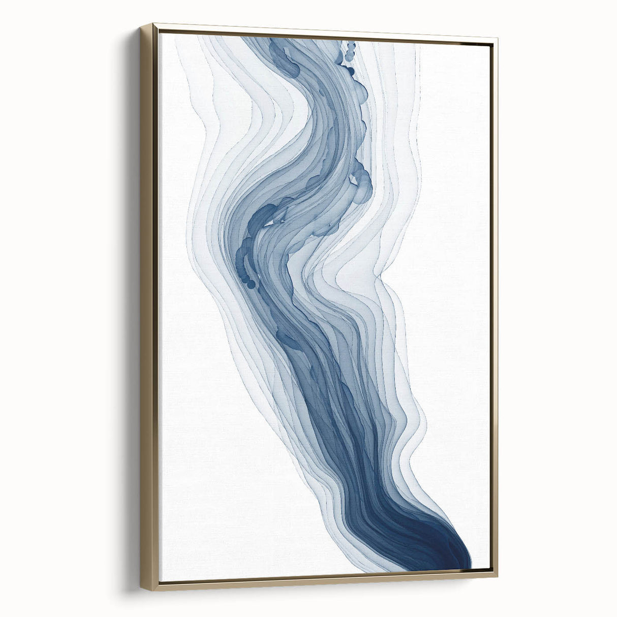 Framed wall art showcasing an abstract design with gold strokes and lines, adding elegance to modern decor in a stylish setting.