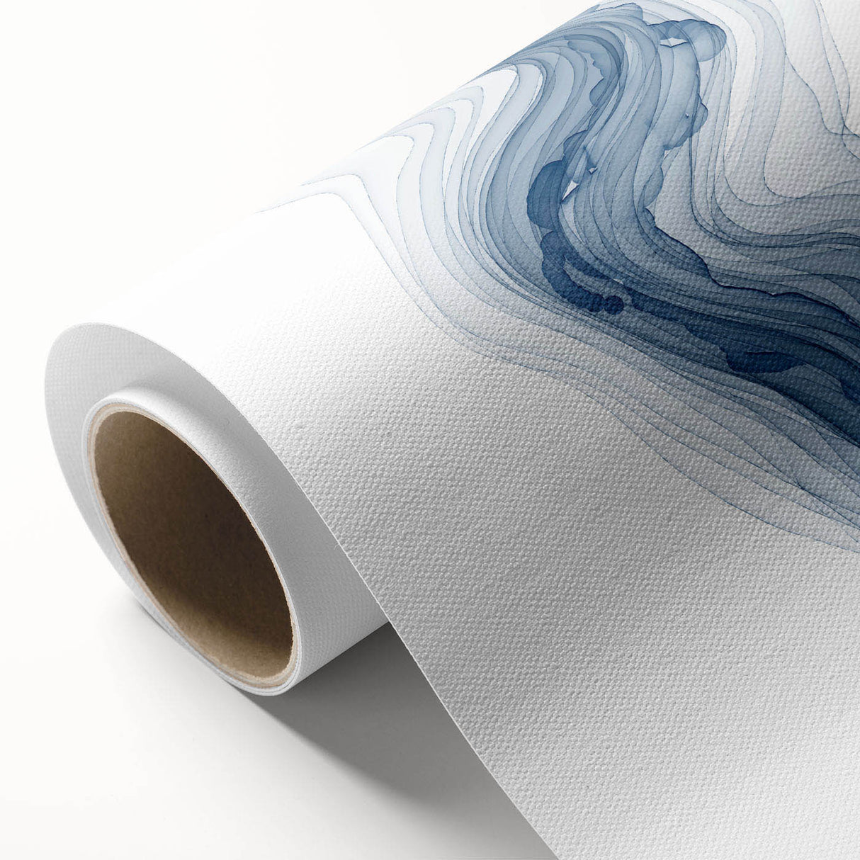 Abstract wall art design showcasing vibrant strokes and lines in shades of blue, orange, and yellow on rolled canvas, ideal for modern decor.