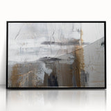 Framed abstract wall art featuring colorful strokes and lines in black and white, ideal for modern decor in contemporary settings.