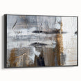 Framed canvas wall art showcasing an abstract design with black strokes and lines, elegantly displayed from the side view, perfect for modern decor.