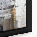 Close-up of an abstract strokes and lines design wall art print, showcasing vibrant colors and intricate details framed elegantly, perfect for modern decor.