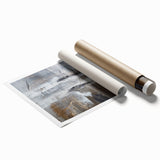 Abstract wall art print showcasing vibrant strokes and lines in warm colors, designed for modern decor, rolled and ready for framing.