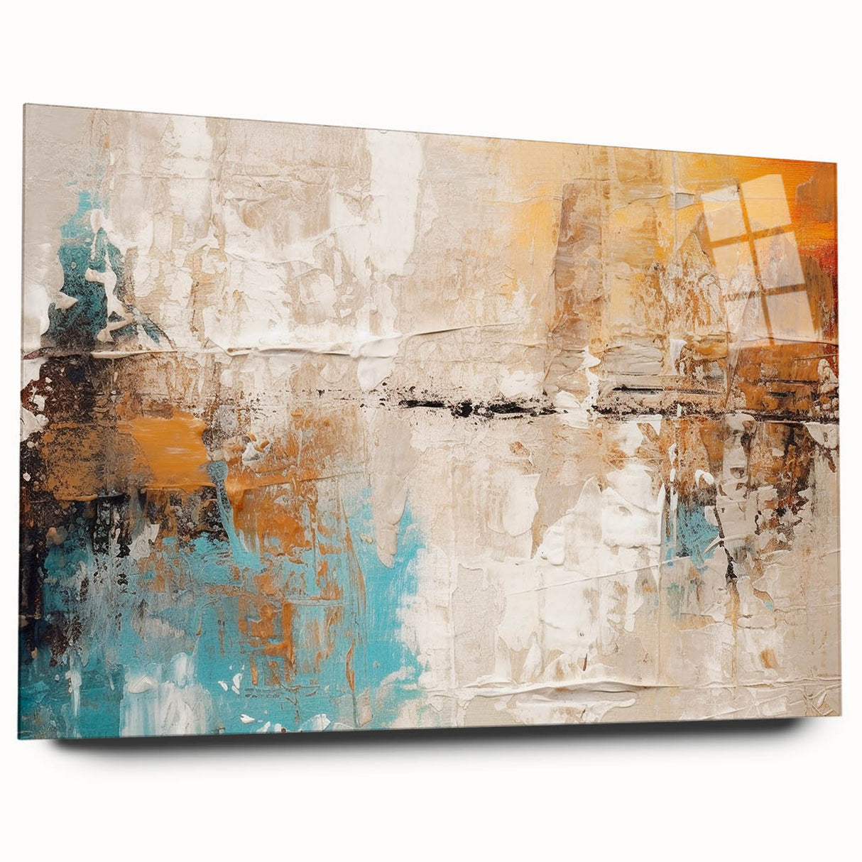 Abstract wall art featuring vibrant strokes and lines in a dynamic design, displayed in a modern acrylic frame, enhancing any contemporary decor.