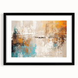 Framed abstract wall art showcasing dynamic strokes and lines in a contemporary design, highlighted by a sleek black frame and mat.