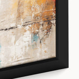 Close-up of an abstract canvas wall art piece showcasing vibrant strokes and lines, perfect for modern decor, framed elegantly for display.