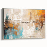 Framed wall art showcasing an abstract design of colorful strokes and lines in silver, adding a modern touch to any decor.