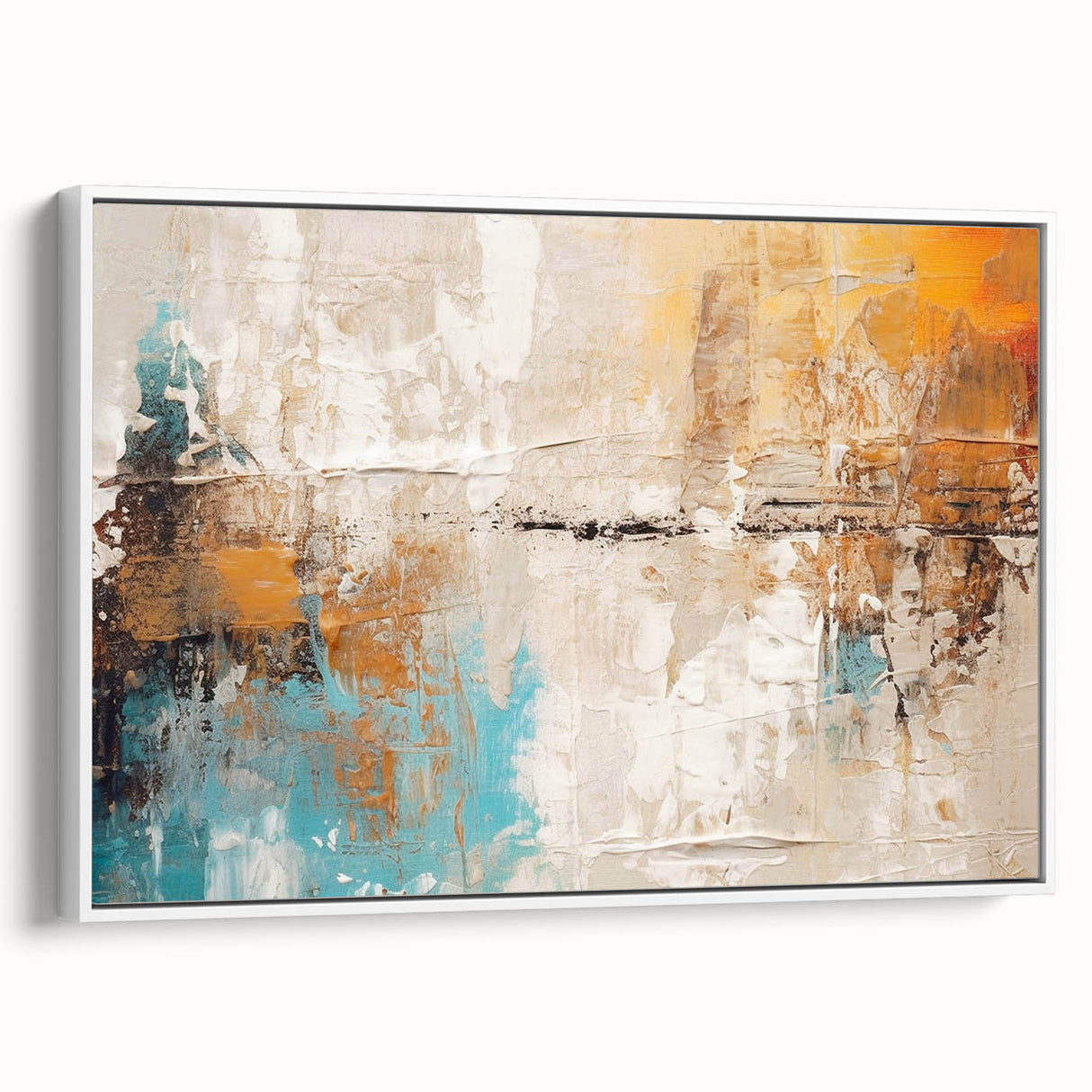 Framed abstract wall art showcasing colorful strokes and lines in a modern design, set against a white background, ideal for contemporary decor.