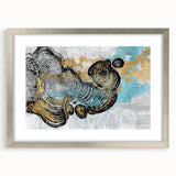 Abstract wall art featuring dynamic strokes and lines in various shades of silver and grey, framed with a sleek mat, perfect for modern home decor.