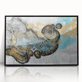Framed wall art featuring an abstract design of colorful strokes and lines on a black background, perfect for modern home decor. Ideal for enhancing artistic ambiance.