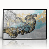 Framed wall art featuring an abstract design of colorful strokes and lines on a black background, perfect for modern home decor. Ideal for enhancing artistic ambiance.