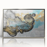 Framed acrylic wall art showcasing an abstract design with vibrant strokes and lines in silver hues, perfect for modern decor, enhancing any living space.