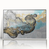 Framed acrylic wall art featuring an abstract design of colorful strokes and lines in a contemporary style, set against a white background for a modern aesthetic.