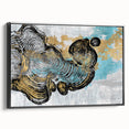 Framed wall art featuring an abstract design with colorful strokes and lines, set against a black background, showcasing a modern artistic flair for home decor.