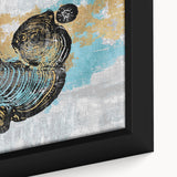 Abstract strokes and lines design in vibrant colors on a close-up framed canvas, showcasing intricate details and textures perfect for modern home decor.