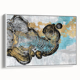 Framed canvas wall art showcasing an abstract design of colorful strokes and lines in a modern, chic style. The artwork features a white background and a sleek side view, perfect for enhancing contemporary home decor.