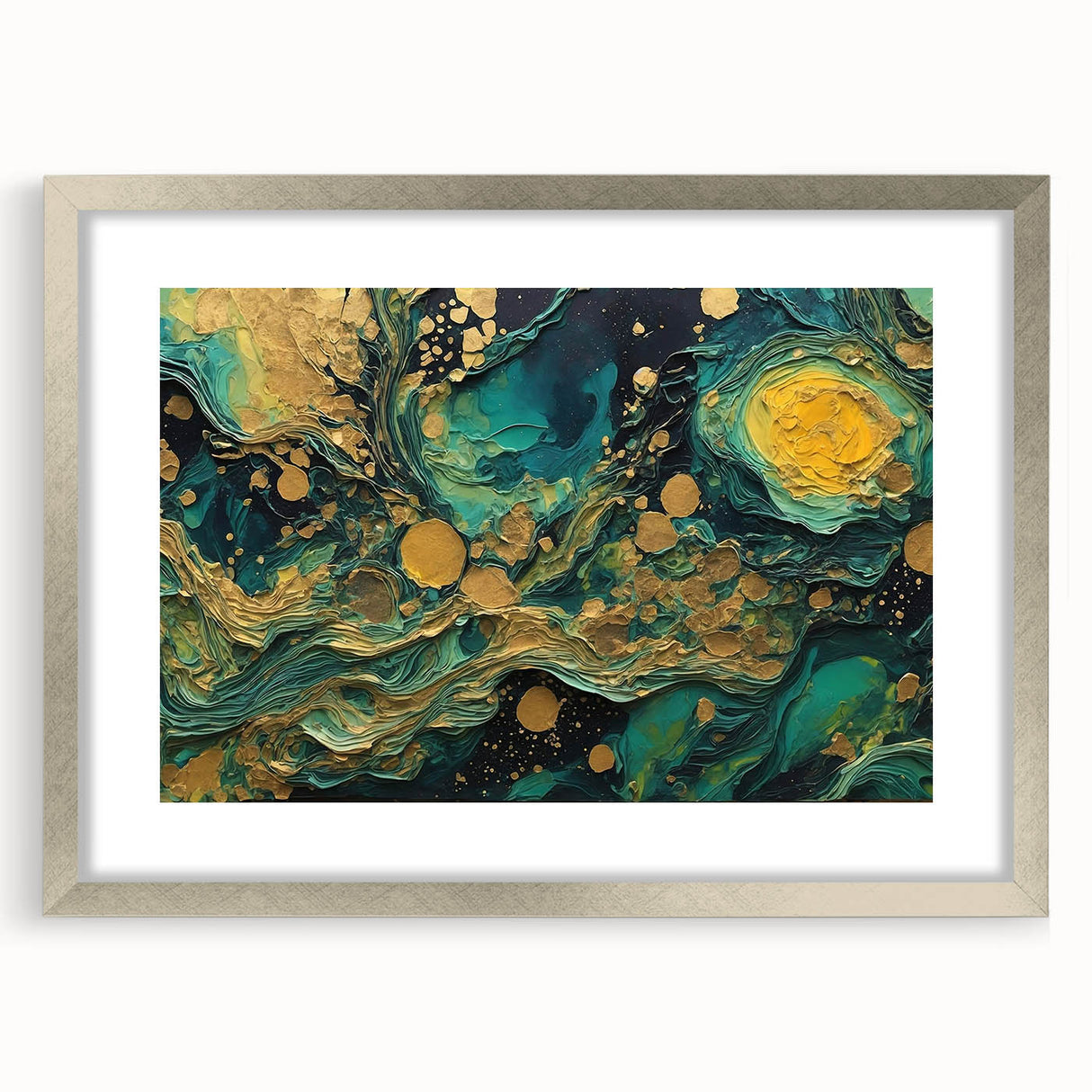 Framed abstract strokes and lines wall art in silver mat, showcasing modern design with vibrant colors and dynamic patterns for stylish decor.