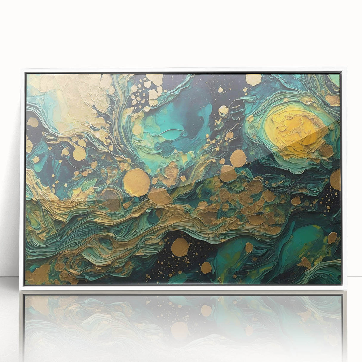 Abstract wall art featuring colorful strokes and lines in a modern design, framed in white for a contemporary decor aesthetic.
