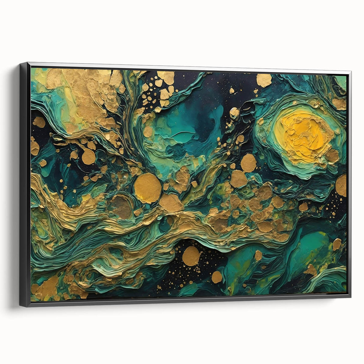 Framed abstract wall art featuring colorful strokes and lines in a modern design, showcased from a black side view, perfect for contemporary decor.