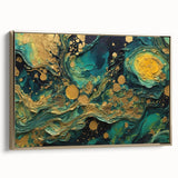 Framed canvas wall art showcasing an abstract design of gold strokes and lines, elegantly displayed with a modern aesthetic.