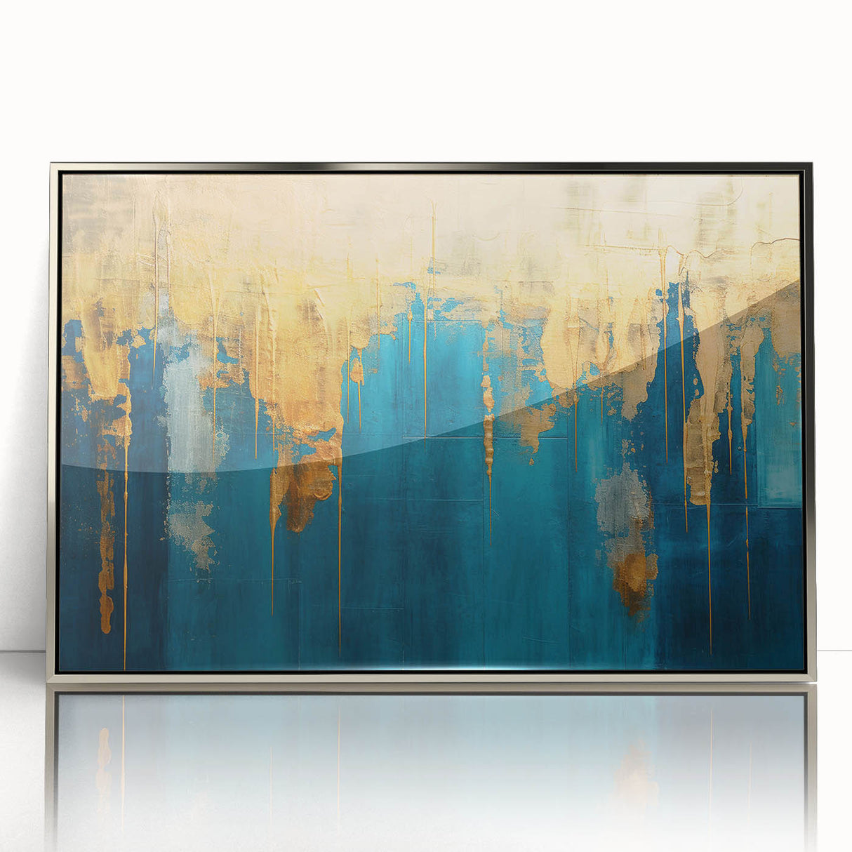 Framed abstract wall art showcasing dynamic silver strokes and lines, perfect for modern decor, enhancing any living space with elegance.
