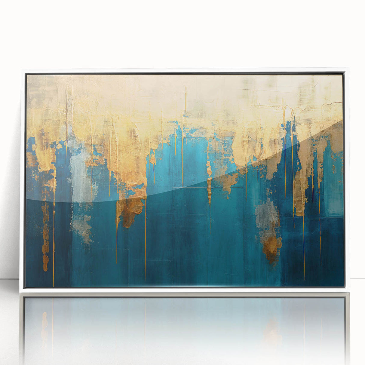 Framed abstract wall art featuring colorful strokes and lines in vibrant shades, set against a white background, perfect for modern decor.
