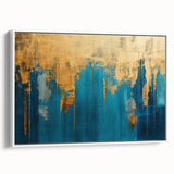 Framed abstract wall art showcasing vibrant strokes and lines in bold colors, designed to add modern elegance to any interior space.