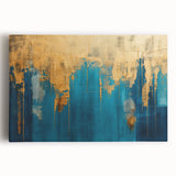 Abstract wall art featuring vibrant strokes and lines in bold colors, elegantly stretched on a canvas, ideal for modern home decor.