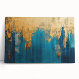 Abstract wall art design showcasing vibrant strokes and lines in various colors, ideal for modern home decor, elegantly displayed on stretched canvas.