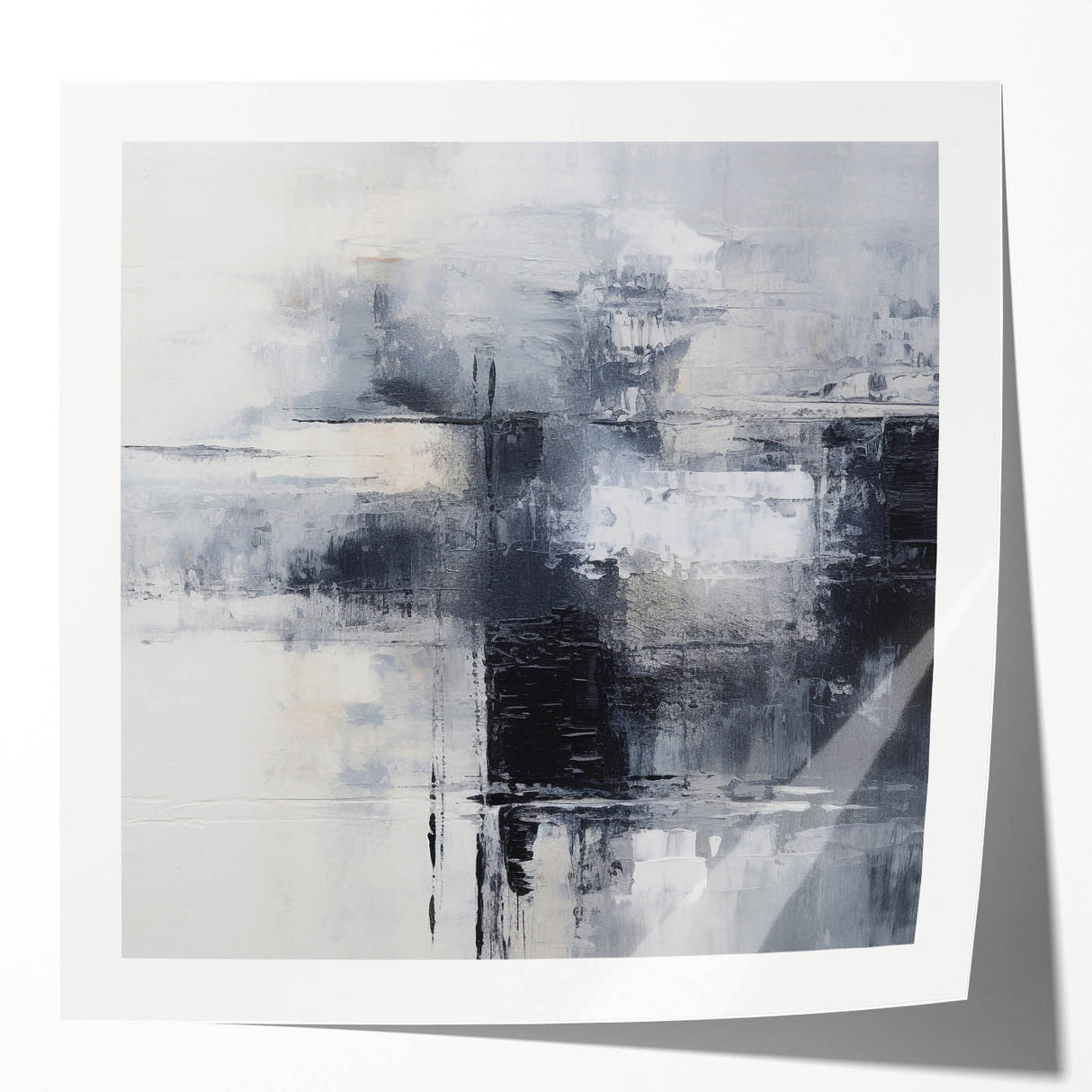 Abstract wall art print showcasing colorful strokes and lines in a modern design, perfect for contemporary home decor, displayed in a sleek glossy finish.
