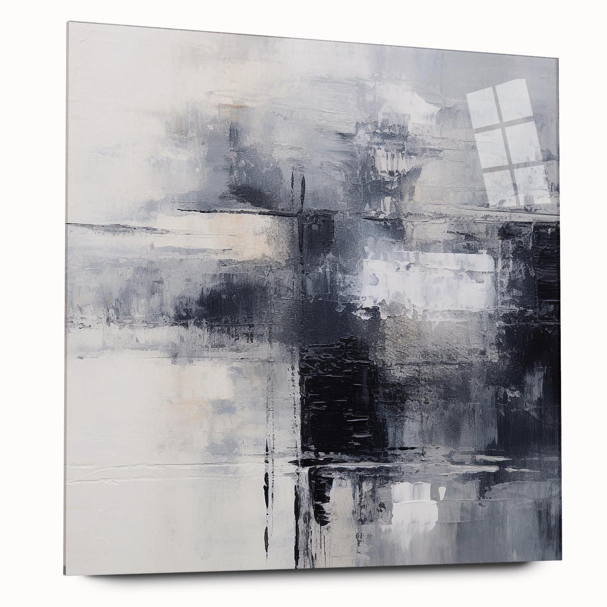 Abstract wall art design showcasing vibrant strokes and lines in a modern acrylic glass frame, perfect for contemporary home decor.