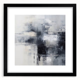 Abstract wall art featuring black strokes and lines on a white background, elegantly framed with a matte finish for modern home decor.