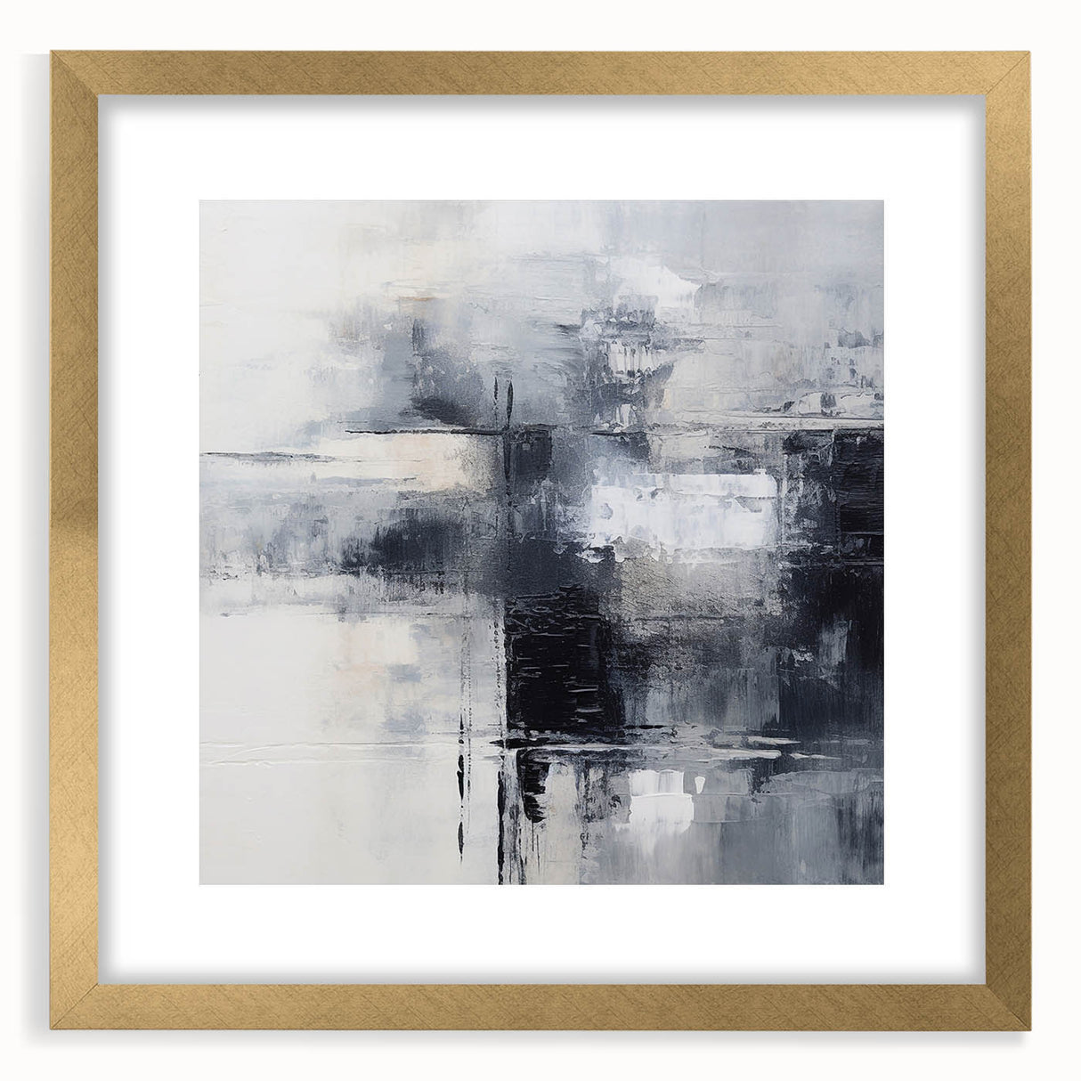 Framed abstract wall art showcasing elegant strokes and lines in gold and neutral tones, perfect for modern home decor.