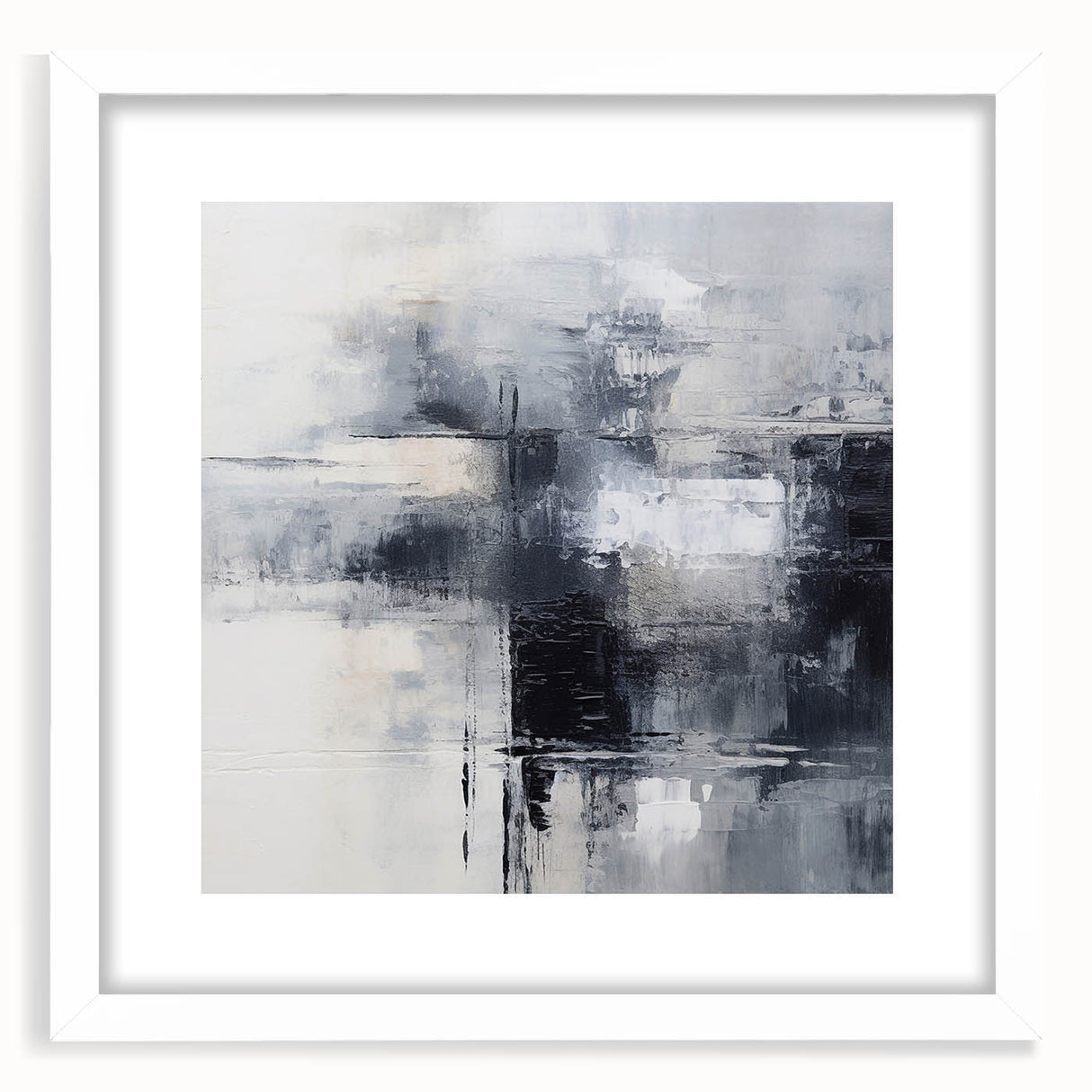 Framed abstract wall art showcasing colorful strokes and lines in a modern design, featuring a white mat and sleek frame for stylish decor.