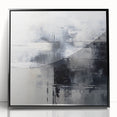 Framed wall art featuring an abstract strokes and lines design in black and white, perfect for modern home décor, enhancing any interior space.